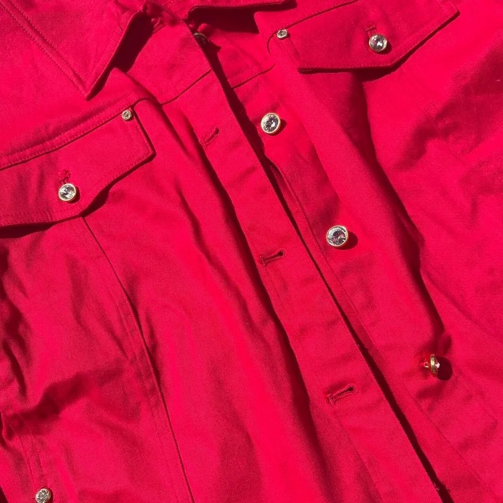 Vintage Quacker Factory Stretch Twill Jean Jacket with Rhinestone Detail 3X Plus